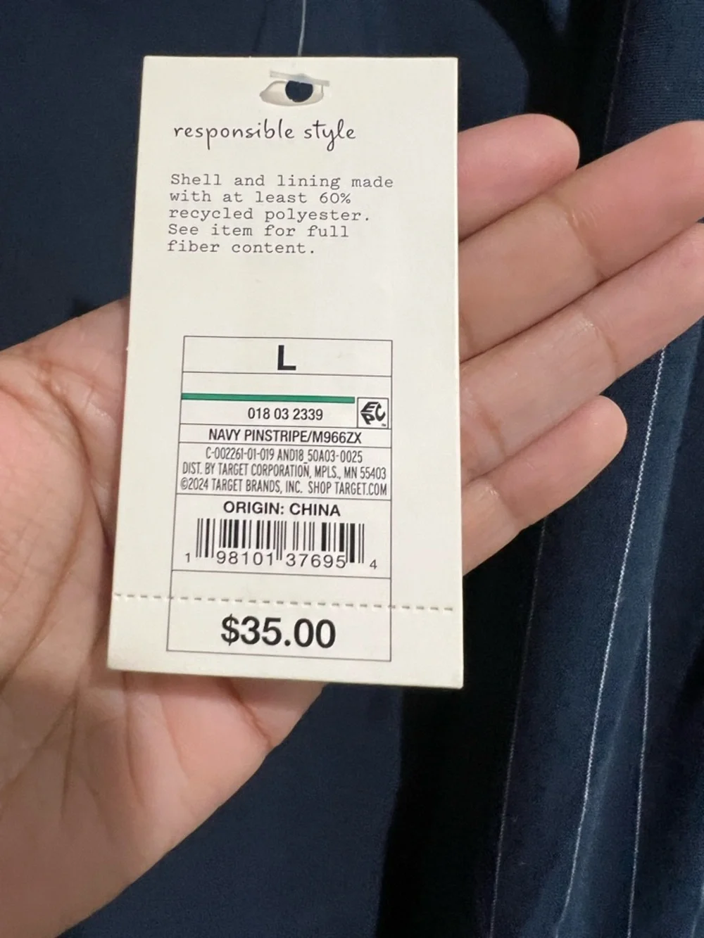 Target Navy Pinstripe Sleeveless Button-Front Mini Dress - Picture 5 of 7